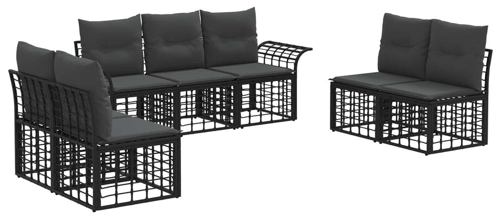 Outdoor-Sofagarnitur 7 pcs Schwarz und Dunkelgrau Polyester