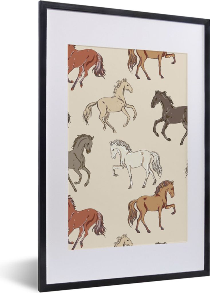 MuchoWow MuchoWow Gerahmtes Poster Pferde - Weiß - Grau - Mädchen - Kinder - Mädchen 40x60 cm - Poster mit zchwarzem Bilderrahmen - Poster i...