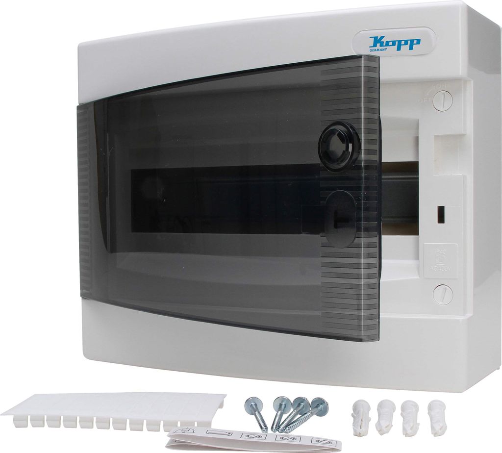 KOPP Aufputz-Verteilerkasten N12C, IP40, mit Tür, 1-reihig, Produktbild 