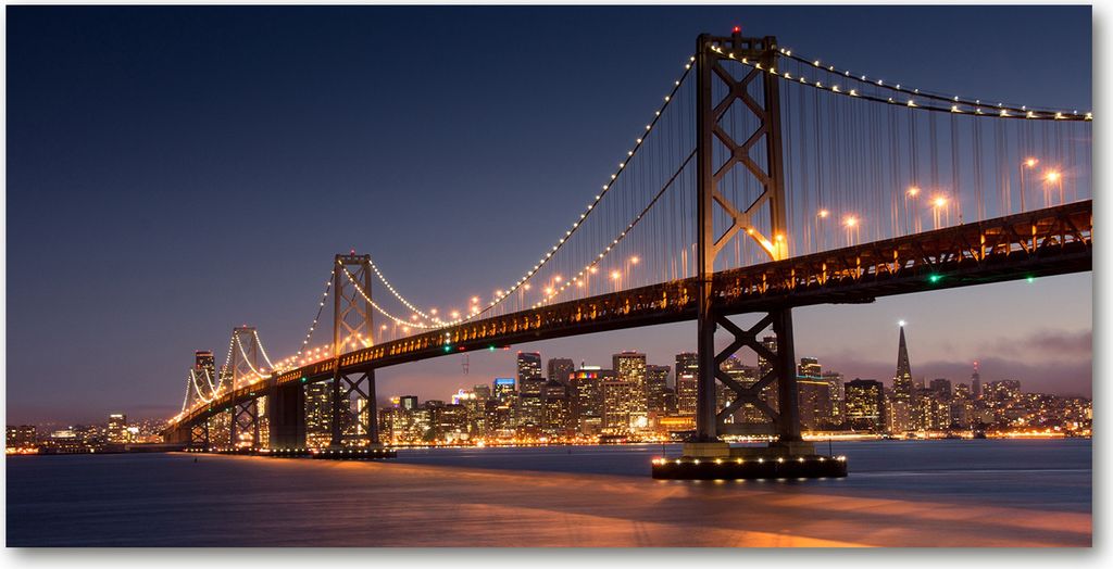 Tulup Glas-Bild -140x70- Wandkunst Dekorative Wand für Küche & Wohnzimmer - Sehenswürdigkeiten & Architektur - San Francisco Brücke - Orange