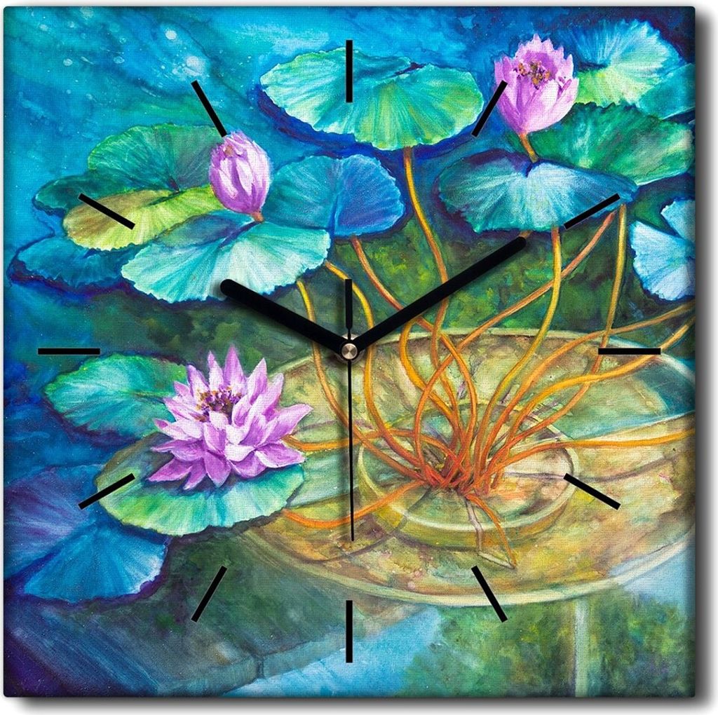Coloray Uhr auf Leinwand 30x30 cm Wand Uhr Dekoration Wohnzimmer Segeltuch schwarze Hände -Münzen Giverny Art.