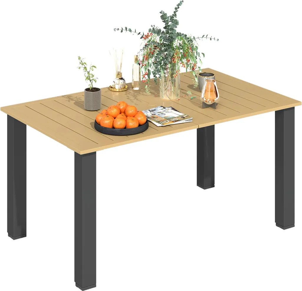 Table de jardin rectangulaire marron 150 x 90 cm avec trou parasol