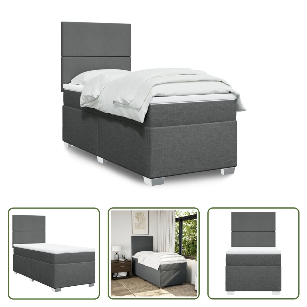 The Living Store Boxspringbett mit Matratze Dunkelgrau 80x200 cm Stoff