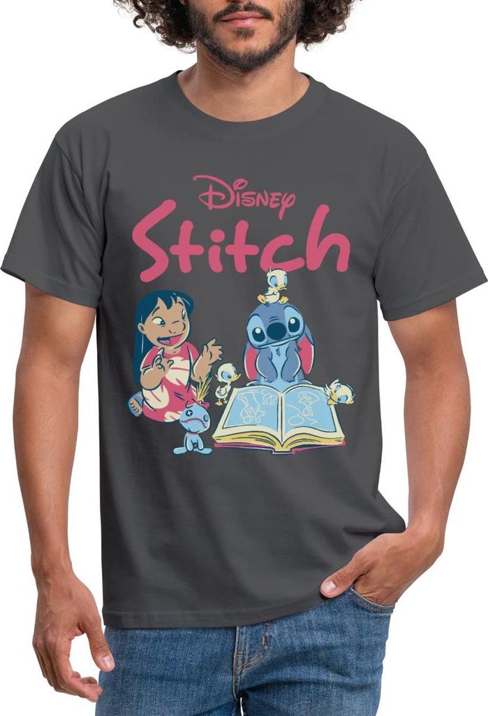 Lilo & Stitch Mit Buch Männer T-Shirt, L, Anthrazit