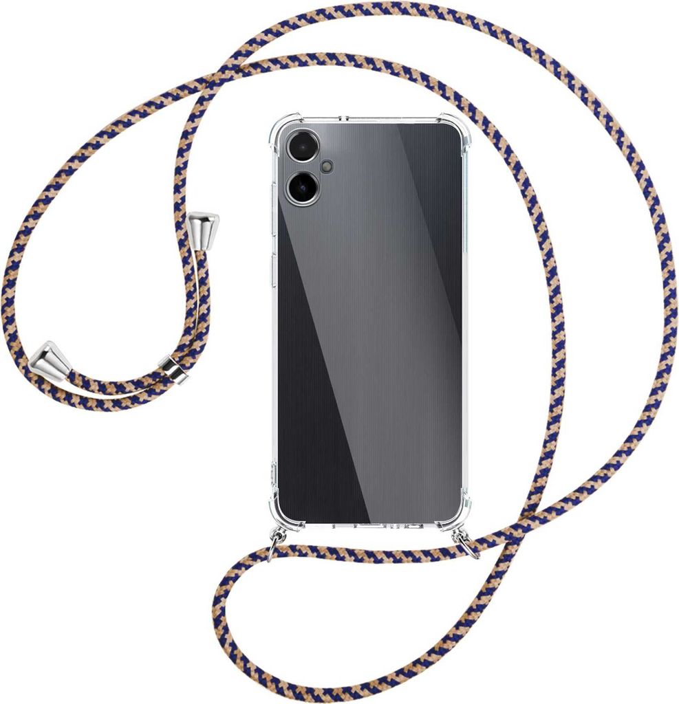 Handykette Backcover-Schutzhülle mit Band (Metall silberfarben) für Samsung Galaxy A05 (SM-A055) - blau+beige