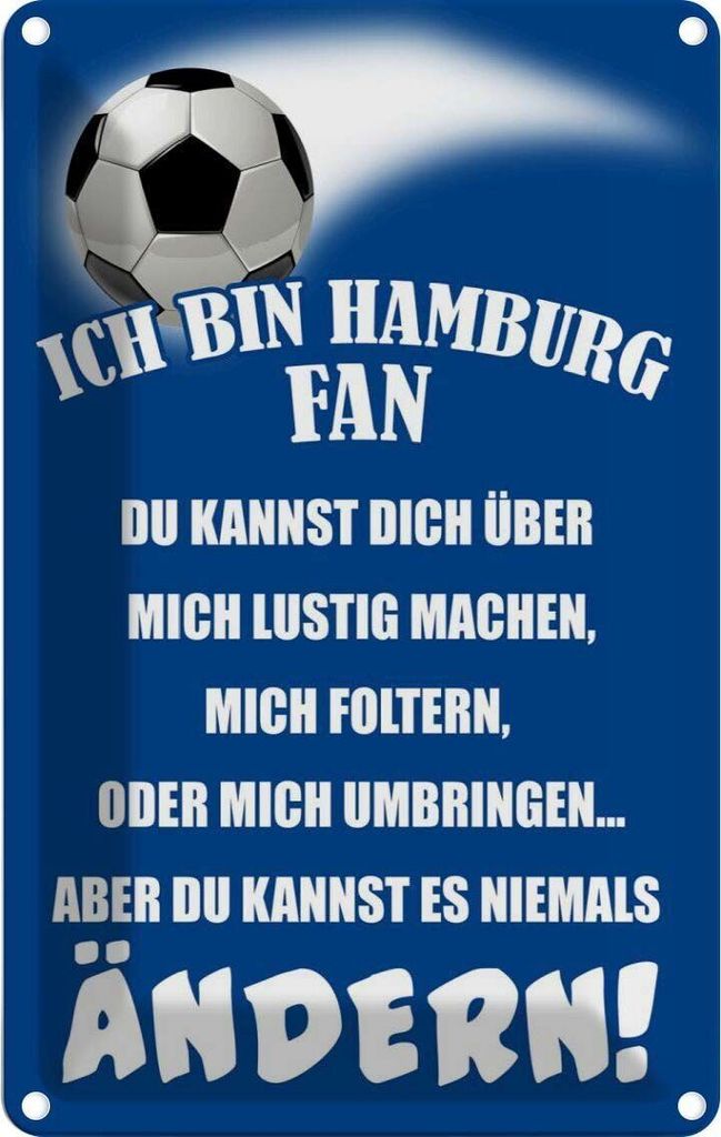 vianmo Blechschild 18x12 cm ich bin Hamburg Fan Fussball Sport Hobby