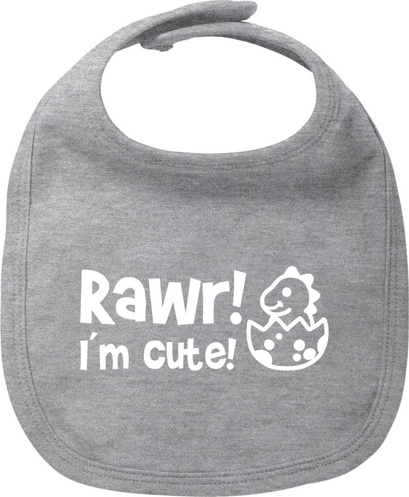 Huuraa Baby Lätzchen Baby Dino I`m cute Heather Grey Klettverschluss Baumwolle Latz Geschenkidee