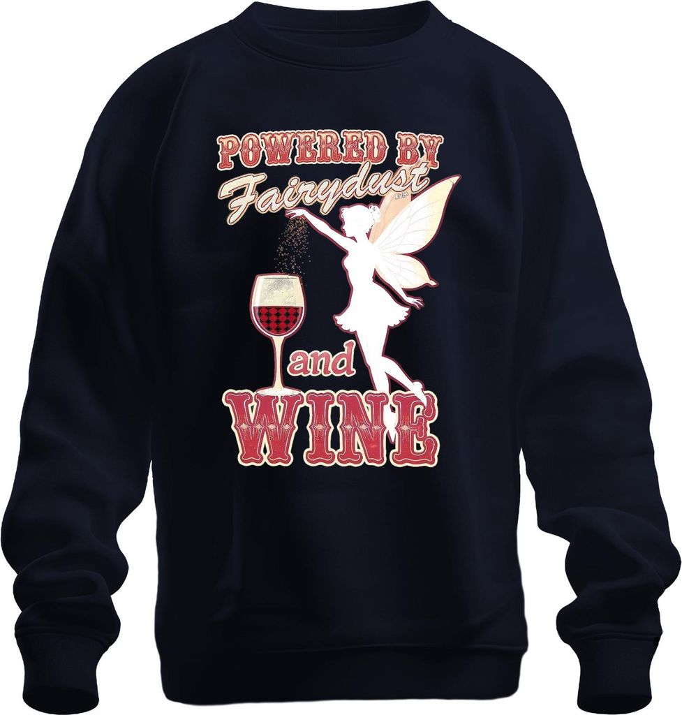 Powered by Fairydust and Wine Wein Glas Fee Karneval Fasching Uni Sweatshirt Pullover, Navy, L