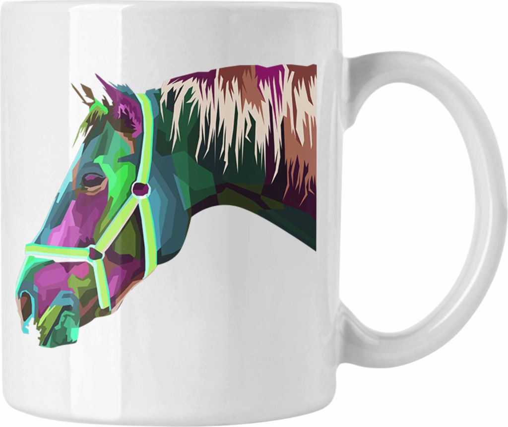 Trendation - Pferde Polygon Tasse Geschenk Reiterin Reiter Bunt Reiten (Weiß)