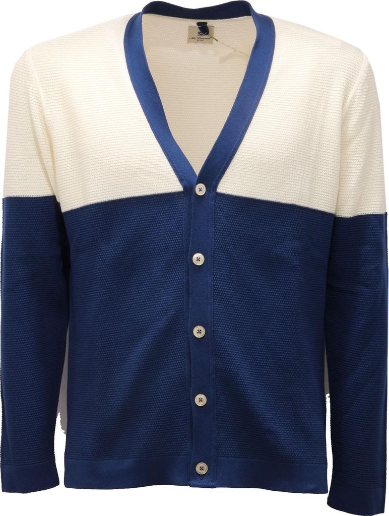 7161AC Strickjacke uomo MC LAUREN Baumwolle blau/weiß V-Ausschnitt Pullover Männer