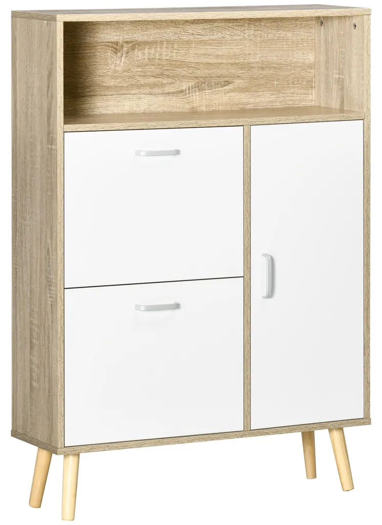 Meuble à chaussures 2 portes abattantes commode entrée 80cm blanc