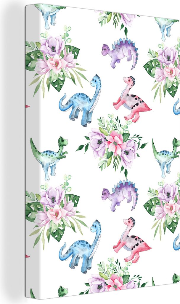OneMillionCanvasses - Leinwandbilder - 90x140 cm, Kinderzimmer - Farben - Dinosaurier - Kinder - Rosa - Kinder, Wandbilder Kunstdruck Wanddekorat...