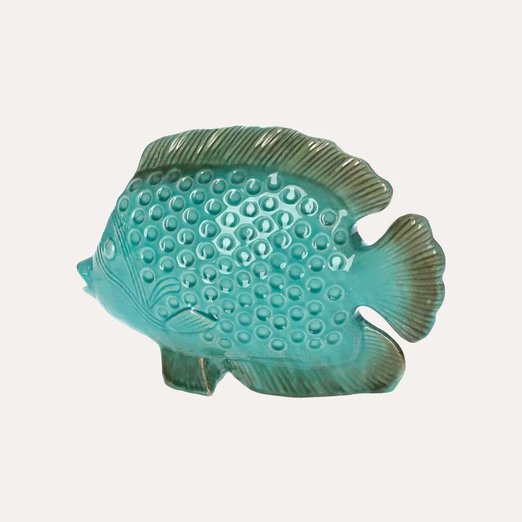 Statue de Poisson en Céramique Décorative Vert Eau pour Salon Chic