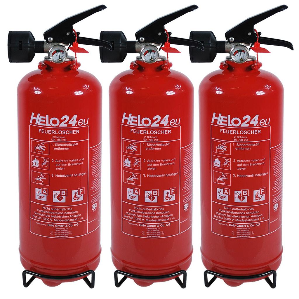 Feuerlöscher 3x 2L Schaum H2 Halterung Manometer