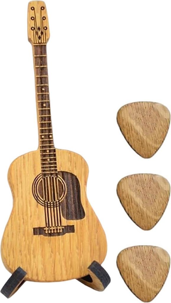 Hölzerner Gitarrenplektrum-Koffer mit Ständer, Gitarrenplektrum-Vitrine mit 3 Plektren im Lieferumfang enthalten, tragbare Gitarrenplektrum-Aufbe...