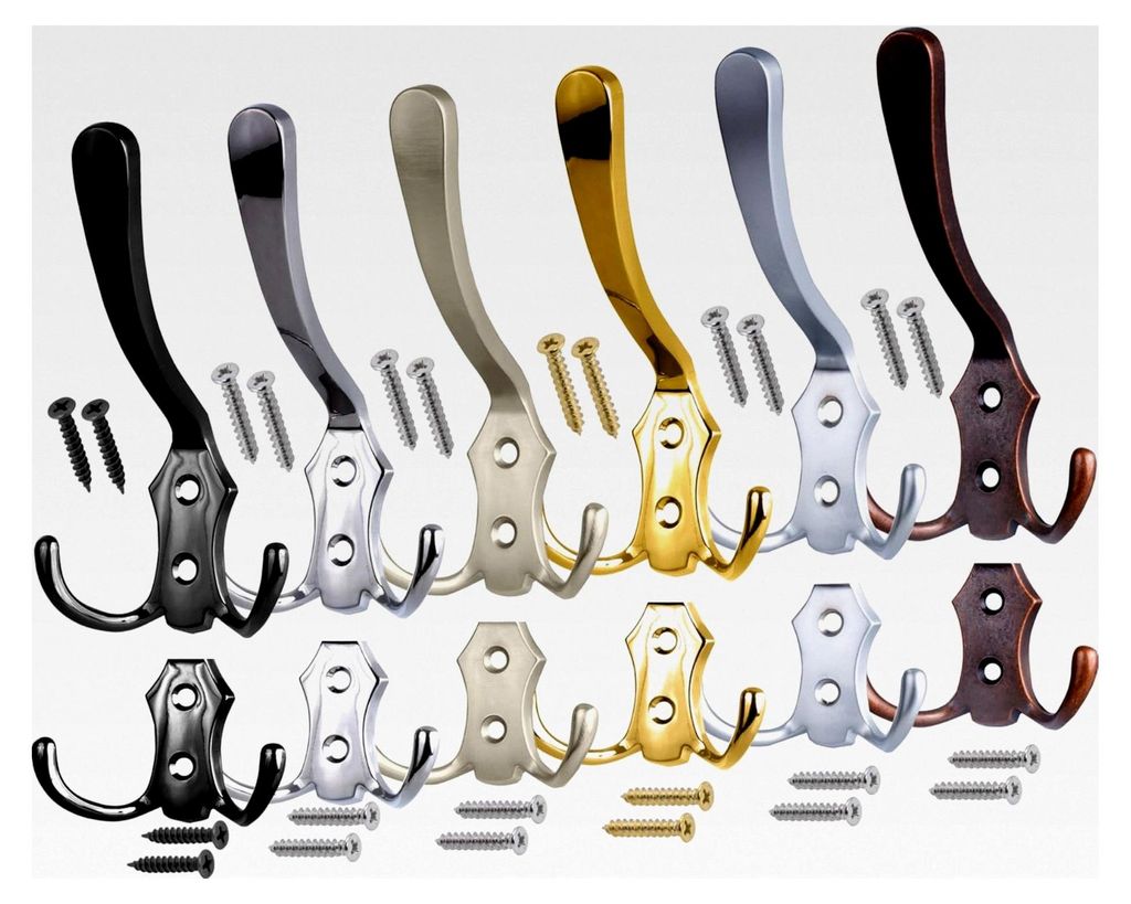 Garderobenhaken CHROM-MATT (5 Stück) zum Schrauben, vintage Kleiderhaken für die Garderobe, lange Metallhaken