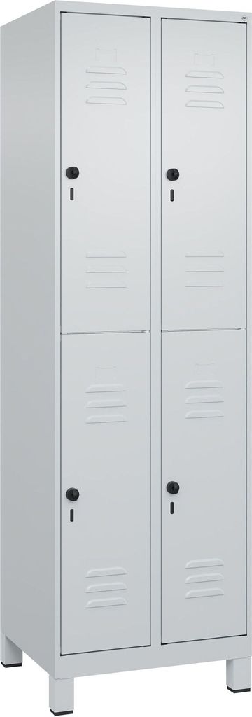 C+P Doppel-Garderobenschrank "Classic Plus", Abteilbreite 30 cm, mit Füßen, Lichtgrau (RAL 7035), 195x60x50 cm/ 4 Fächer