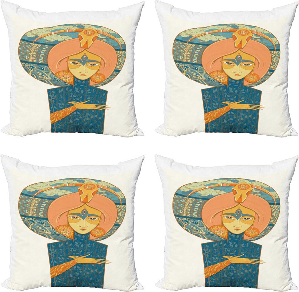 ABAKUHAUS Erdig Kissenbezug Set (4 Stück), Mutter Natur mit Pflanzen, Moderner Doppelseitiger Digitaldruck, 60 cm x 60 cm, Mehrfarbig