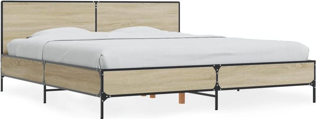 vidaXL Bettgestell Sonoma-Eiche 200x200 cm Holzwerkstoff und Metall