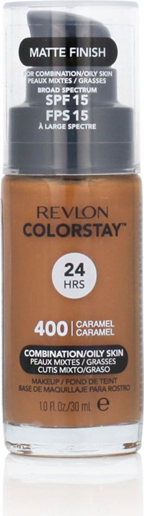 A bottle of Revlon Colorstay foundation with a pump dispenser.