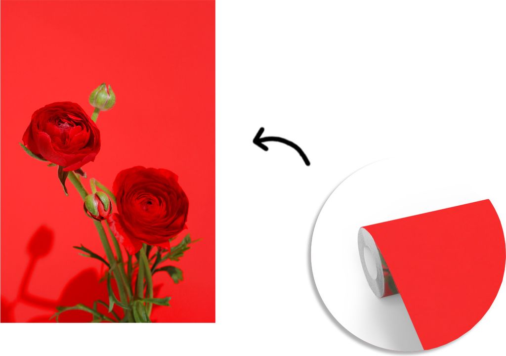 MuchoWow Fototapete für Wohnzimmer oder Schlafzimmer Wandtapete Vinyl Motivtapete Rote Butterblumen auf rotem Hintergrund - 150x220 cm - Wandbilder