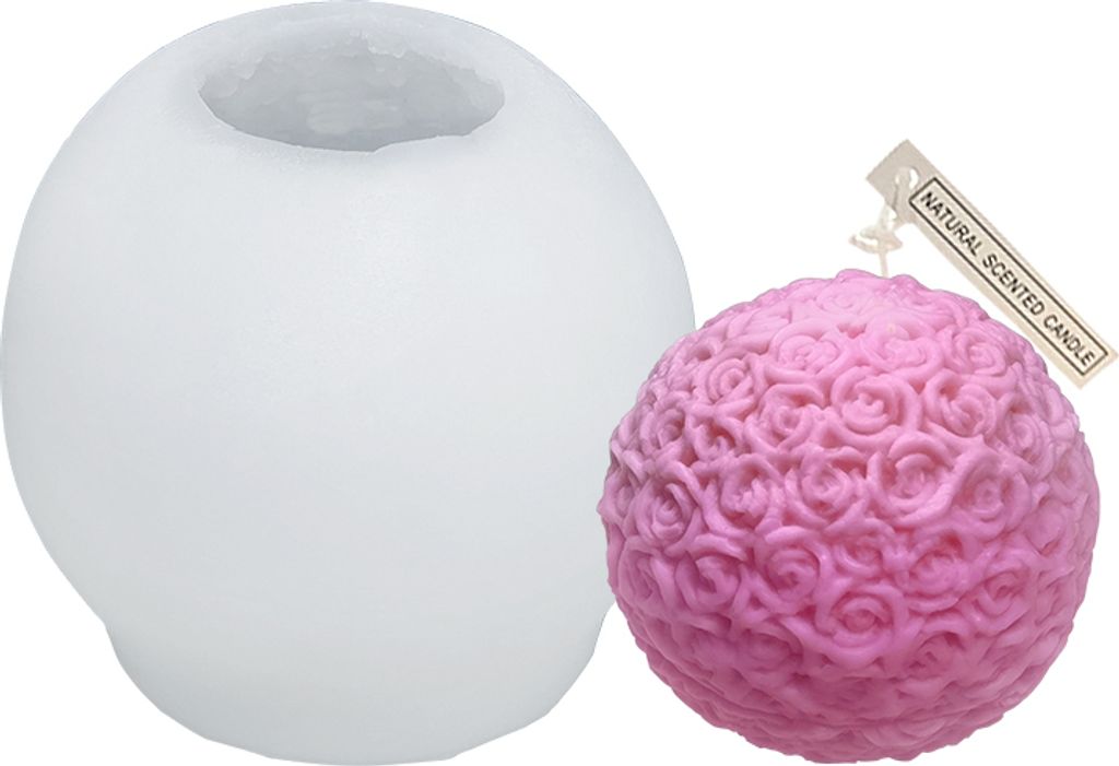 Silikon Kerzenform Seifen Gussform, Kugel mit kleinen Rosen Verzierungen, 79 x 73 mm, 155 ml