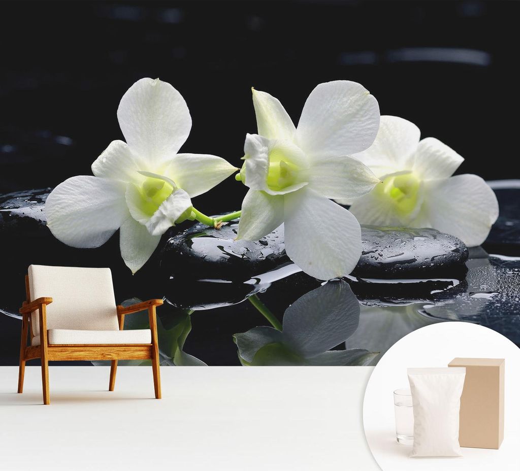 Fototapete - 312x219 cm - Tapete - Wandtapete - Wandbilder - Dekofolie - Tapete Folie - Wand - Dekoration - Wohnzimmer - Blumen und Steine