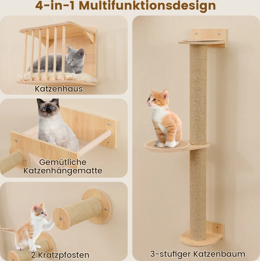 Arrampicata Gatti Parete COSTWAY 5 Pezzi: Design in Legno e Sisal - 5