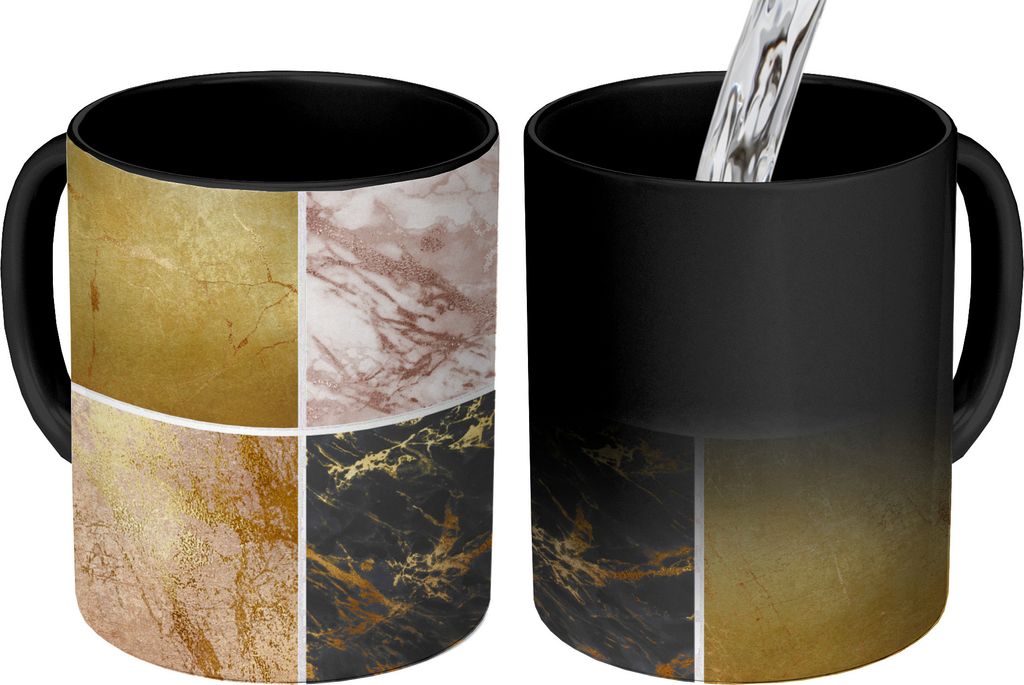 MuchoWow Zauber Tasse Zaubertasse Magic Marmor - Stein - Gold 350 ml Farbwechsel Becher Geschenk Geschenkidee - Magic-Tasse - Fototasse - Keramik...