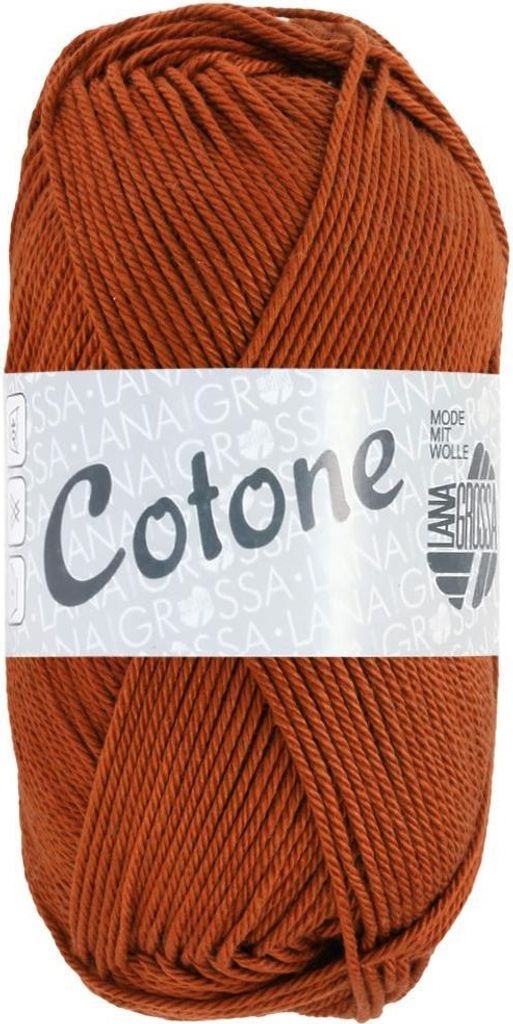 A ball of brown yarn with a label.