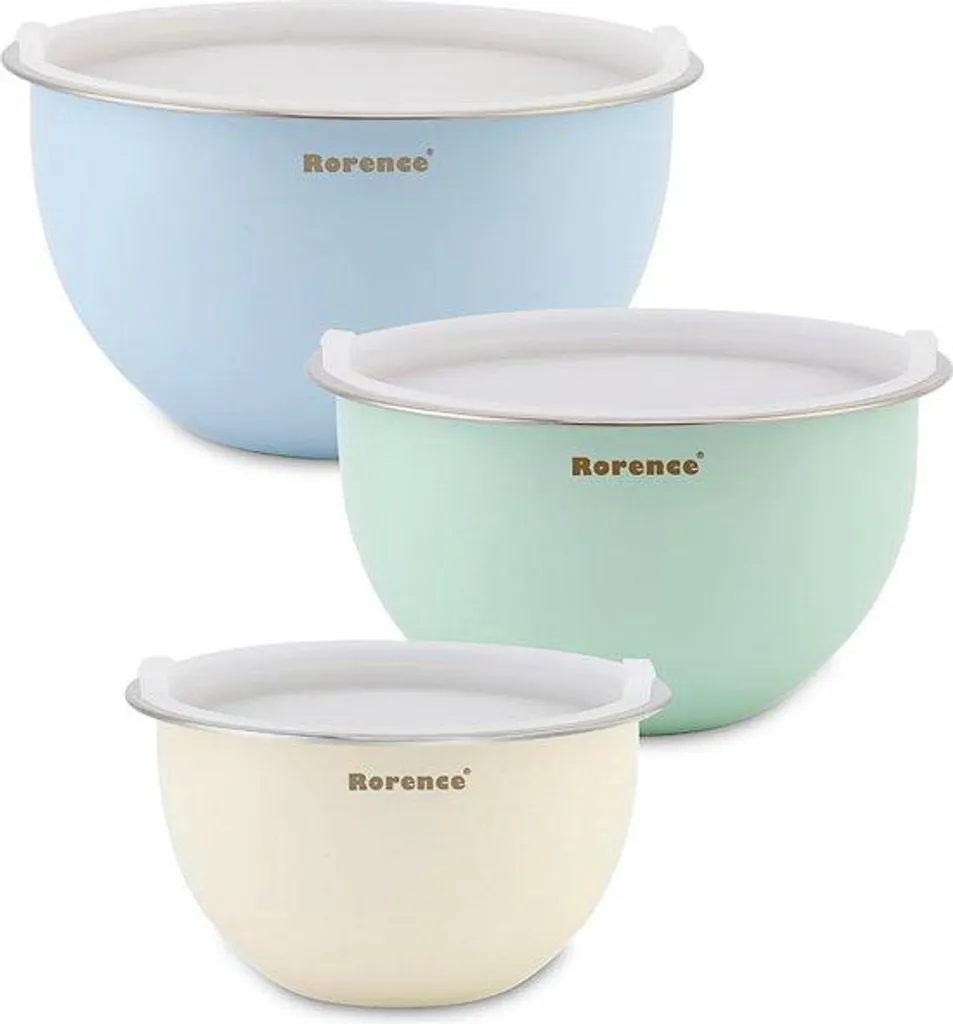 Lot de 3 bols en acier inoxydable avec couvercles hermétiques colorés