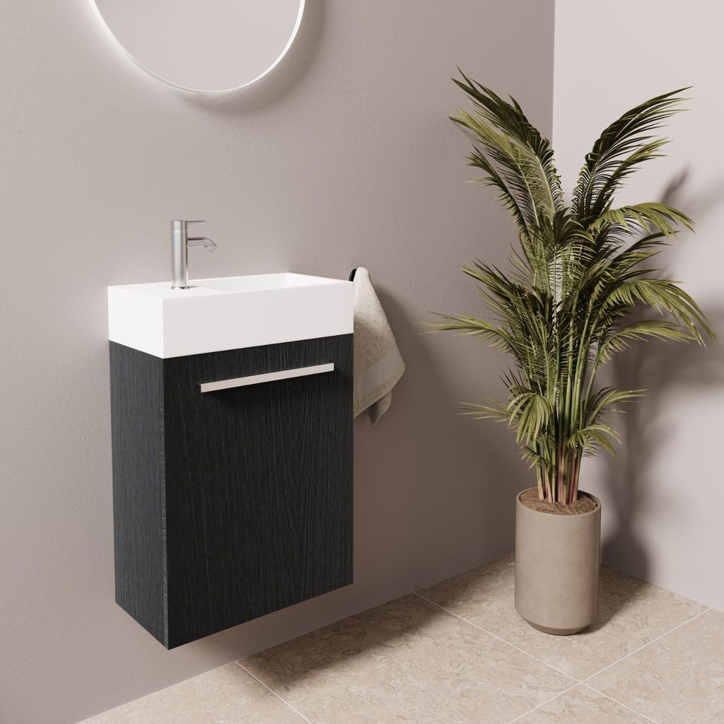 LOMAZOO Toilettenmöbel Schwarz Eichenholz - Wc Möbel - 40x22x60 - BOMBAY