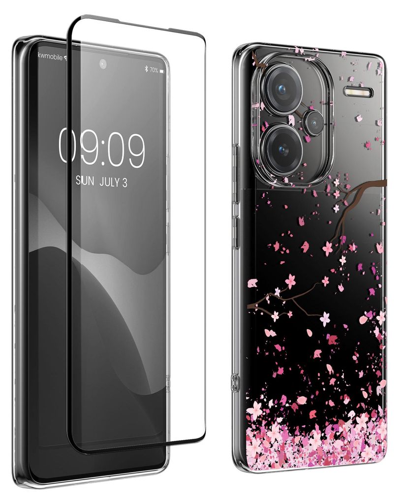 kwmobile Hülle kompatibel mit Xiaomi Redmi Note 13 Pro+ 5G / Redmi Note 13 Pro Plus 5G Handyhülle - Silikon Case transparent - Mit Glas Schutzfol...
