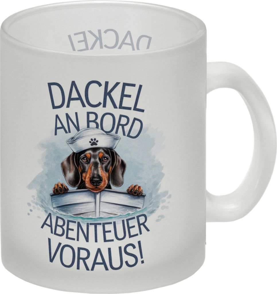 Matrosen Dackel im Boot Glas Tasse - Abenteuer voraus Produktbild 