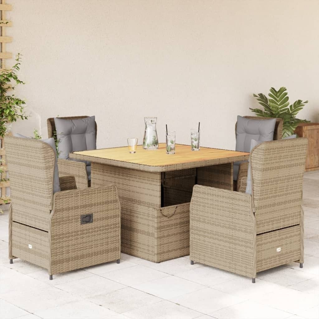 Maison Exclusive - 5-tlg. Garten-Essgruppe mit Kissen Beige Poly Rattan