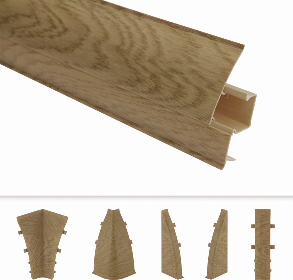 LEMAL Sockelleisten und Zubehör - PVC Fußleisten 60x26mm mit Kabelkanal - (1 Endkappe links, EKL.8651 Holzoptik Eiche) Fußleiste Scheuerleiste L...