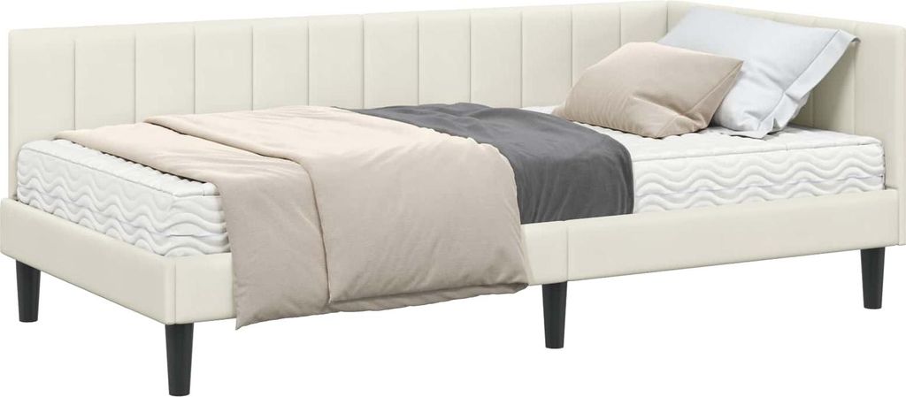 vidaXL Eckbettgestell mit Matratze mit Kopfteil 2 pcs Creme Samt