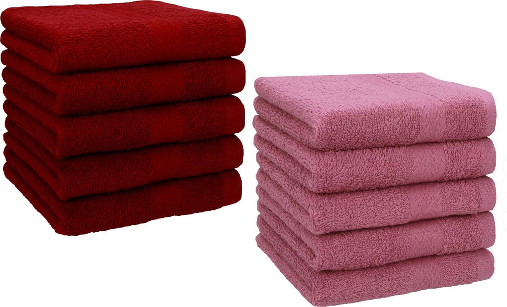 Betz 10 Stück Seiftücher 30x30 cm PREMIUM 100% Baumwolle Farbe: rubinrot und beere