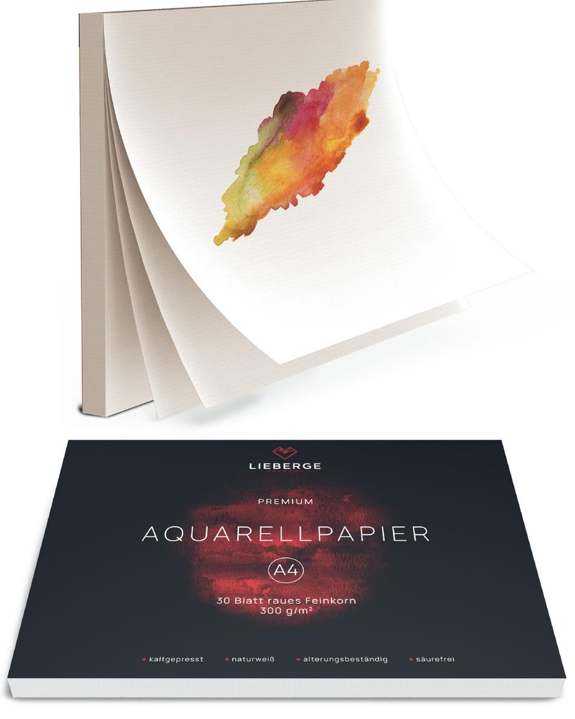 LIEBERGE Premium Aquarellpapier A4 300g –  Germany – 30 Produktbild 