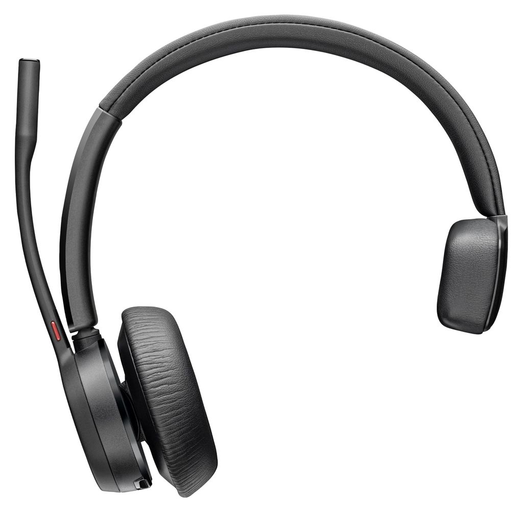 A black headset with a microphone boom is shown against a white background.
