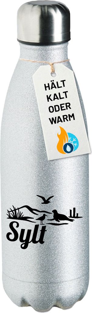 Huuraa Trinkflasche Sylt Strandmotiv 500ml Silver Edelstahl Wasserflasche Trinkflasche Geschenkidee