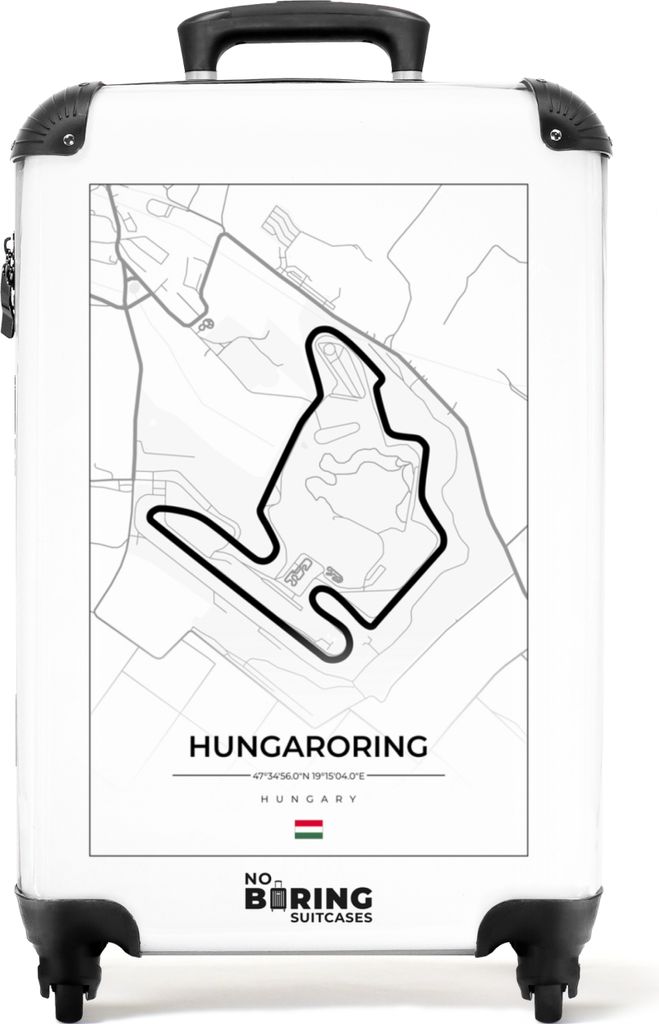 NoBoringSuitcases.com Koffer Handgepäck Trolley Rollkoffer Kleine Reisekoffer mit 4 Rollen - F1 - Hungaroring - Rennstrecke - Weiß - Ungarn - C...