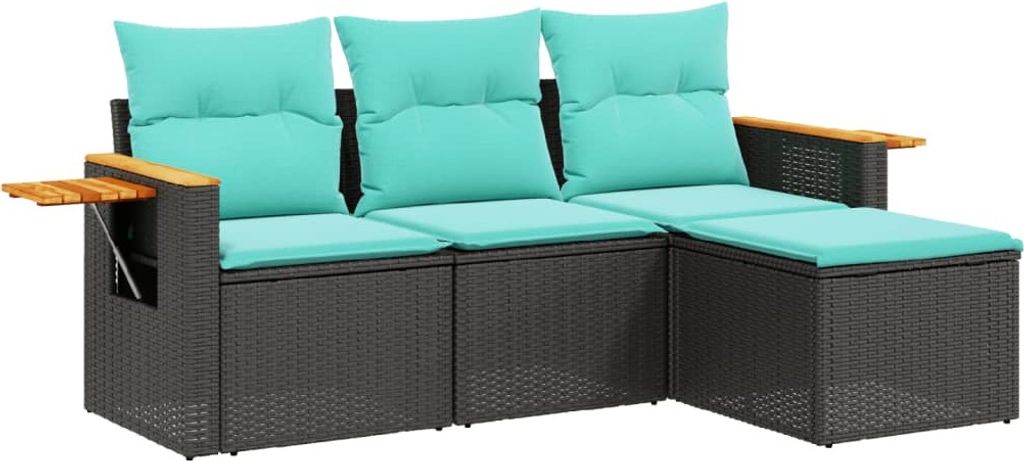 4-tlg. Garten-Sofagarnitur mit Kissen Schwarz Poly Rattan