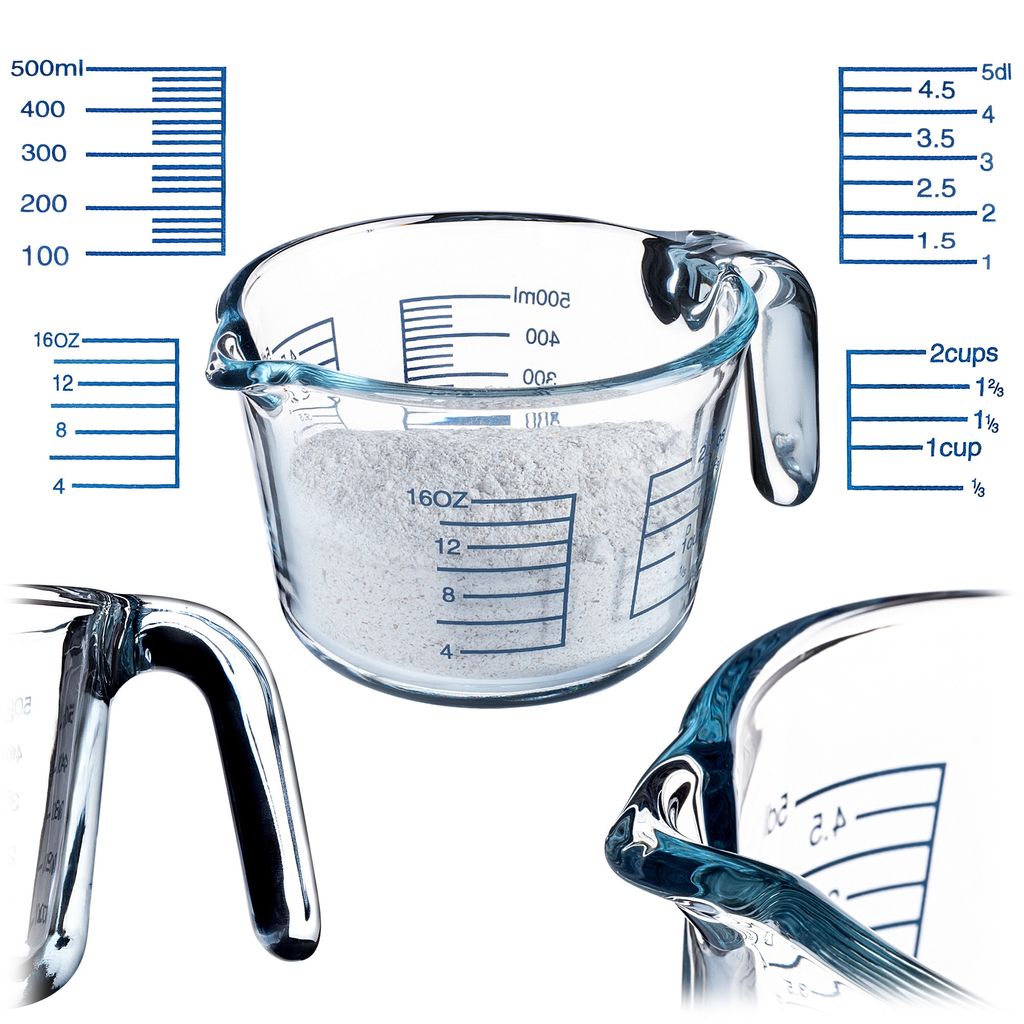 KADAX Messbecher, Küchenkrug, Becher, 0,5 l, Messbecher, Glasbehälter mit abgestufter Skala