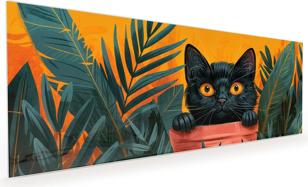 Küchenrückwand Spritzschutz Glas mit Motiv Katze im Dschungel 40 x 40 cm