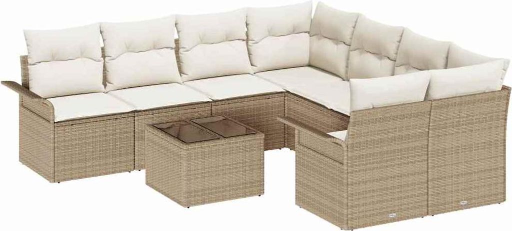 (Robust Möbel) Garten-Sofa-Set - Balkonmöbel/Loungeset - elegantes Design - mit Kissen mit Speicher 9 pcs Beige und Creme - 55x55x37cm - Gart...