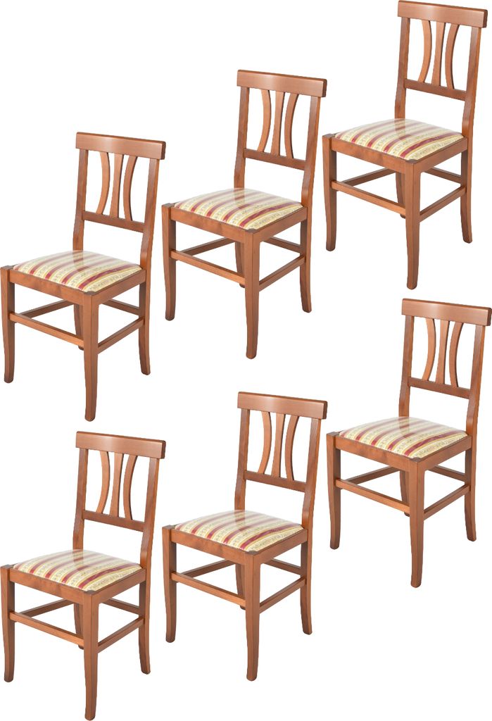 t m c s Tommychairs - 6er Set Stühle ARTEMISIA für Küche und Esszimmer, robuste Struktur aus lackiertem Buchenholz in der Farbe Helles Nussbraun...