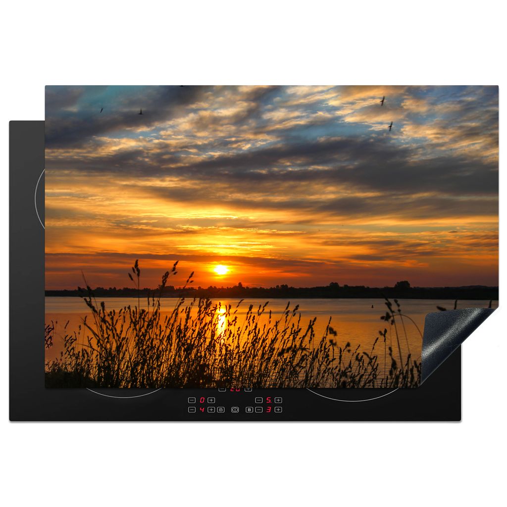 KitchenYeah Herdabdeckplatte Sonnenuntergang - Meer - Horizont - Himmel - Pflanzen , 76x51cm, Küche Deko, Glaskeramikkochfeld Herdabdeckung, Abd...