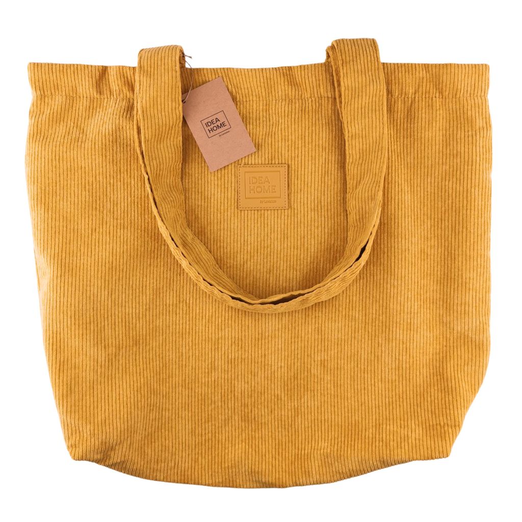 IDEA HOME Manhattan Cord Tasche, Cord-Shopper – Shopper Beutel mit Magnetverschluss und Schulterriemen - Senfgelb
