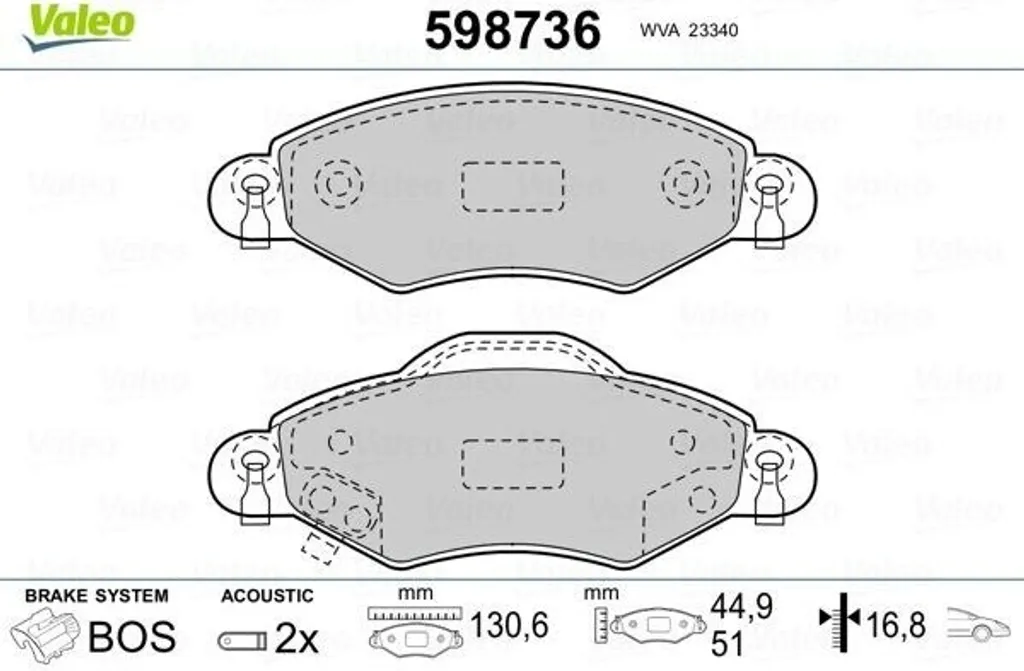 Plaquettes de frein avant VALEO 598736 pour Toyota Yaris P1 et Verso P2